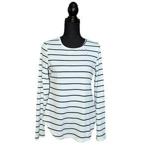 Shein Long Sleeve White Top with Thin Black Stripes